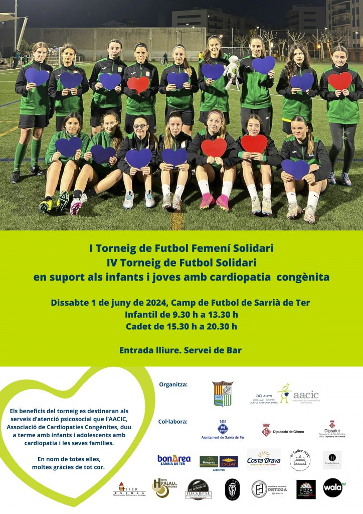 Cartell del Torneig de futbol femení en suport als infants i joves amb cardiopatia a Sarrià de Ter